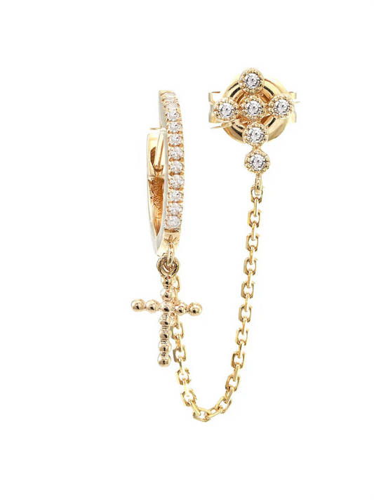 14K CROSS CHAIN SINGLE PRONG DIAMOND EARRINGS