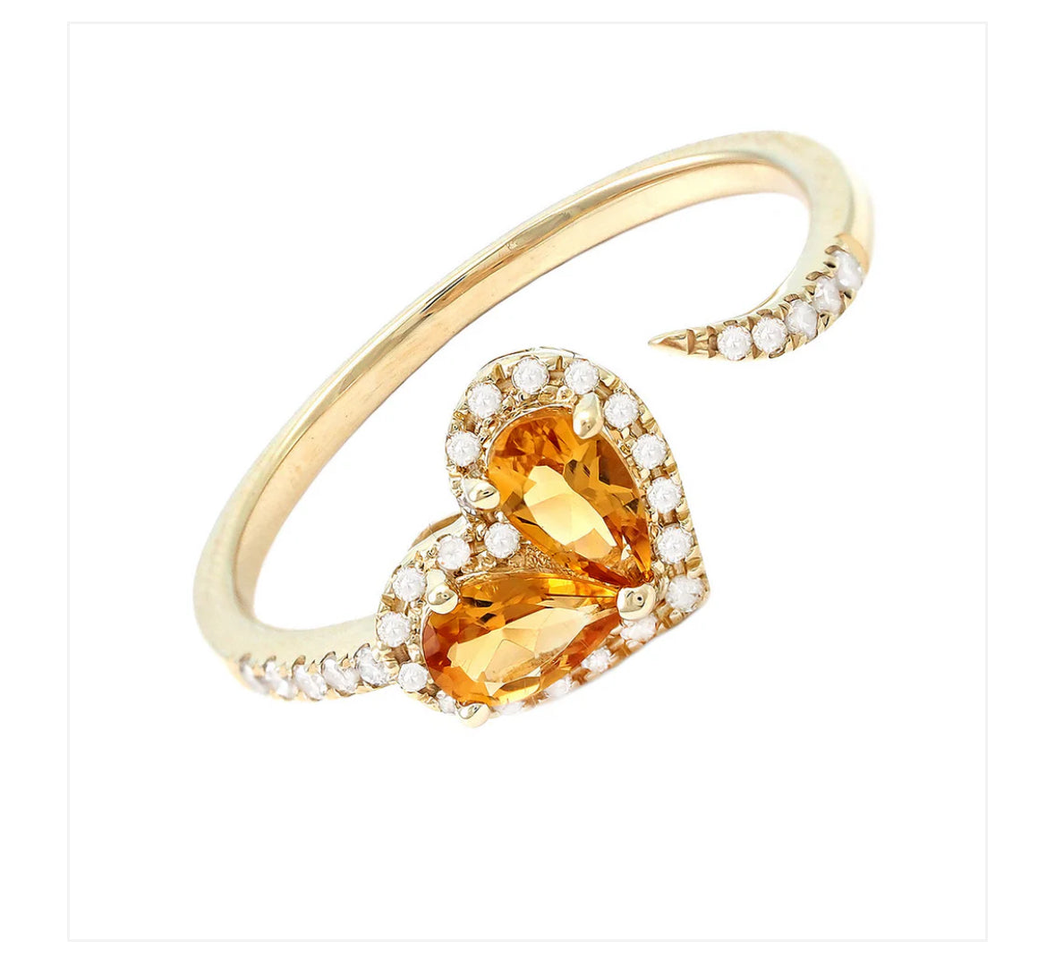 Heart Shape With Citrine and Diamond Ring