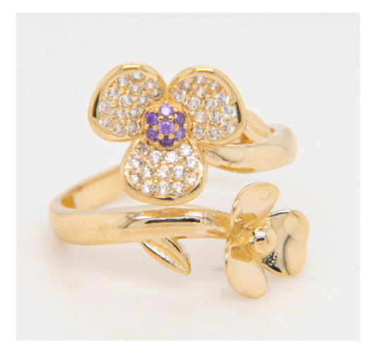 Doble Flower Ring Purple Stone