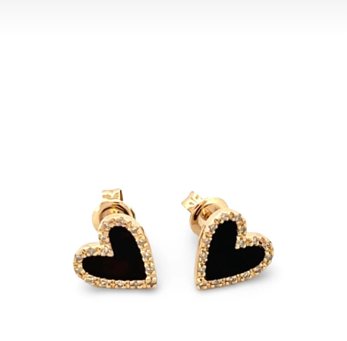 14K ONYX AND DIAMOND HEART SHAPE EARRING