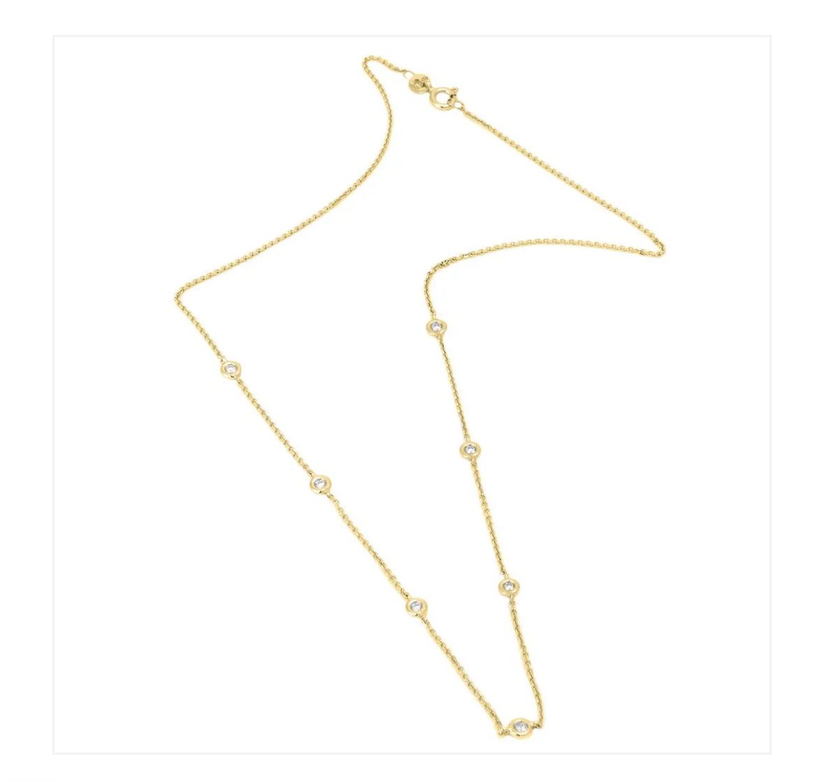 Yellow Gold Diamond By The Yard Round Bezel Diamond Necklace