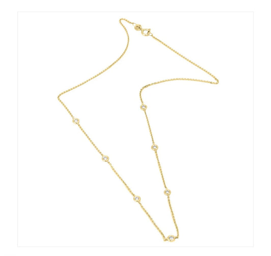 Yellow Gold Diamond By The Yard Round Bezel Diamond Necklace