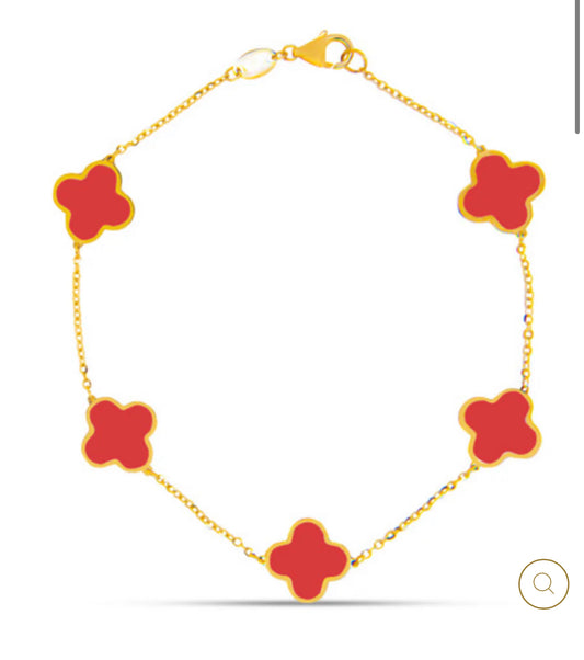 14K GOLD CORAL TREBOL BRACELET