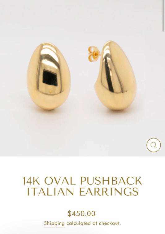 14K OVAL PUSHBACK ITALIAN EARRINGS