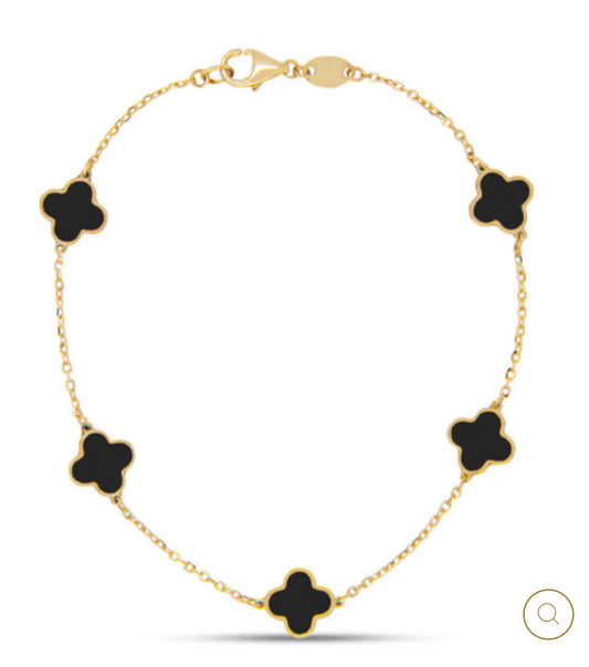 14K GOLD ONYX TREBOL BRACELET