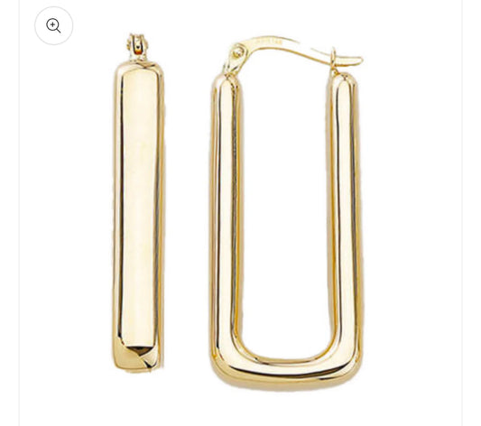 14K Yellow Gold Rectangular Hoops Argollas Earrings