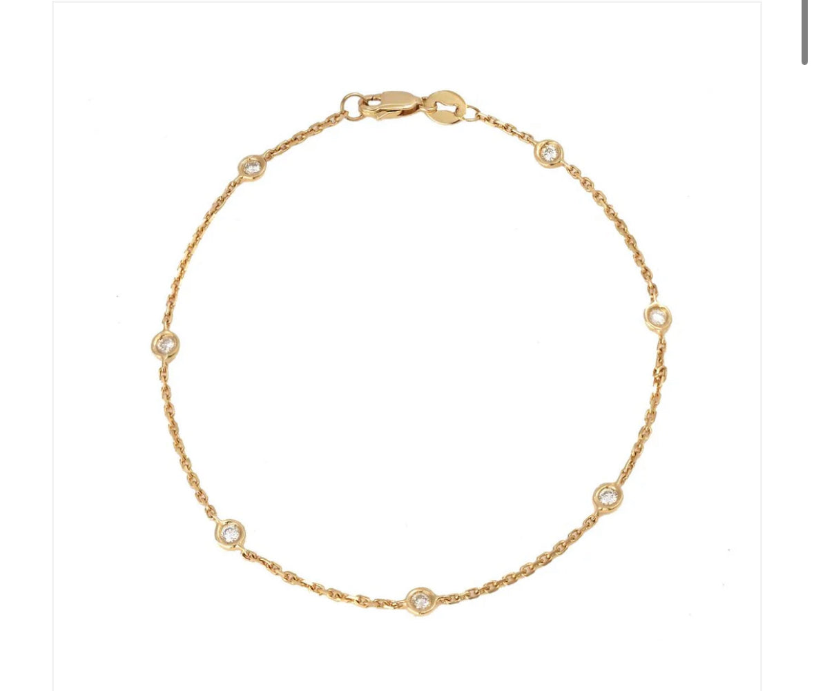 Yellow Gold Diamond By The Yard Round Bezel Diamond Bracelet