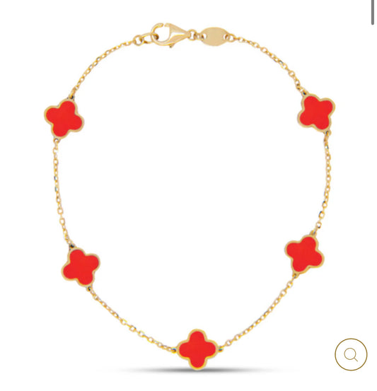 14K GOLD CORAL TREBOL BRACELET (small flowers)