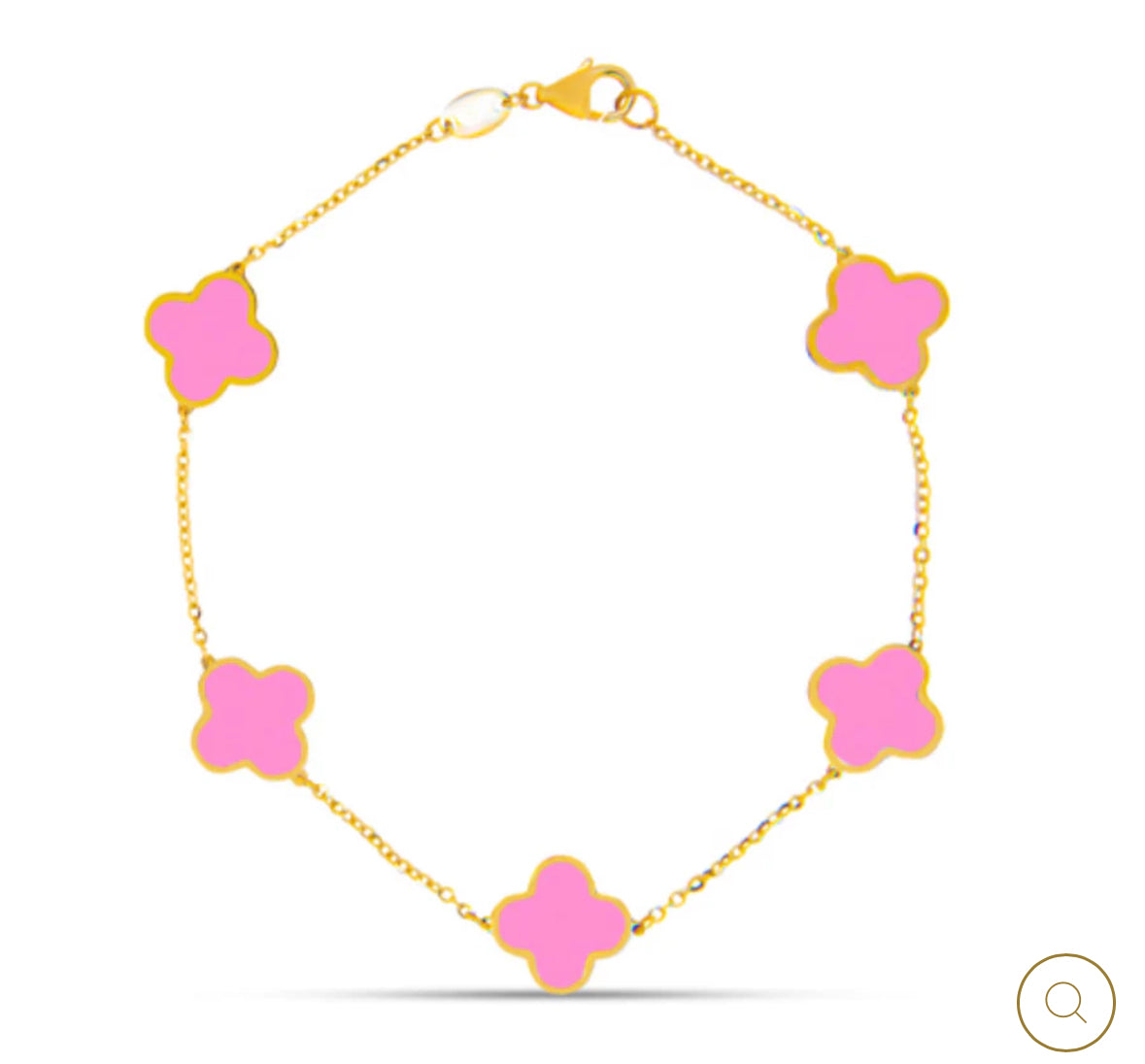 14K GOLD SYNTHETIC PINK TREBOL BRACELET