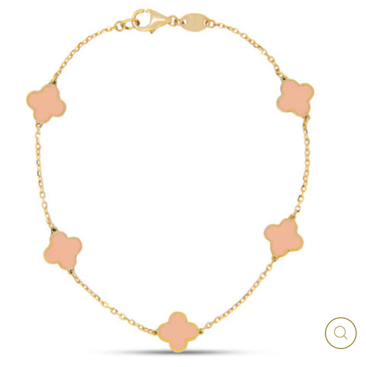 14K GOLD LIGHT PINK TREBOL BRACELET