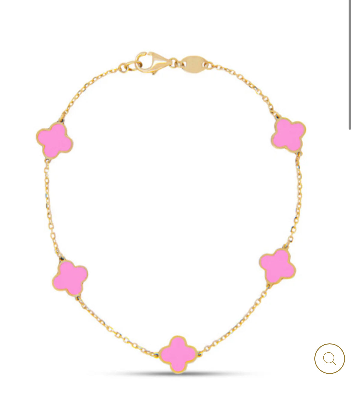 14K GOLD SYNTHETIC PINK TREBOL BRACELET (small flowers)