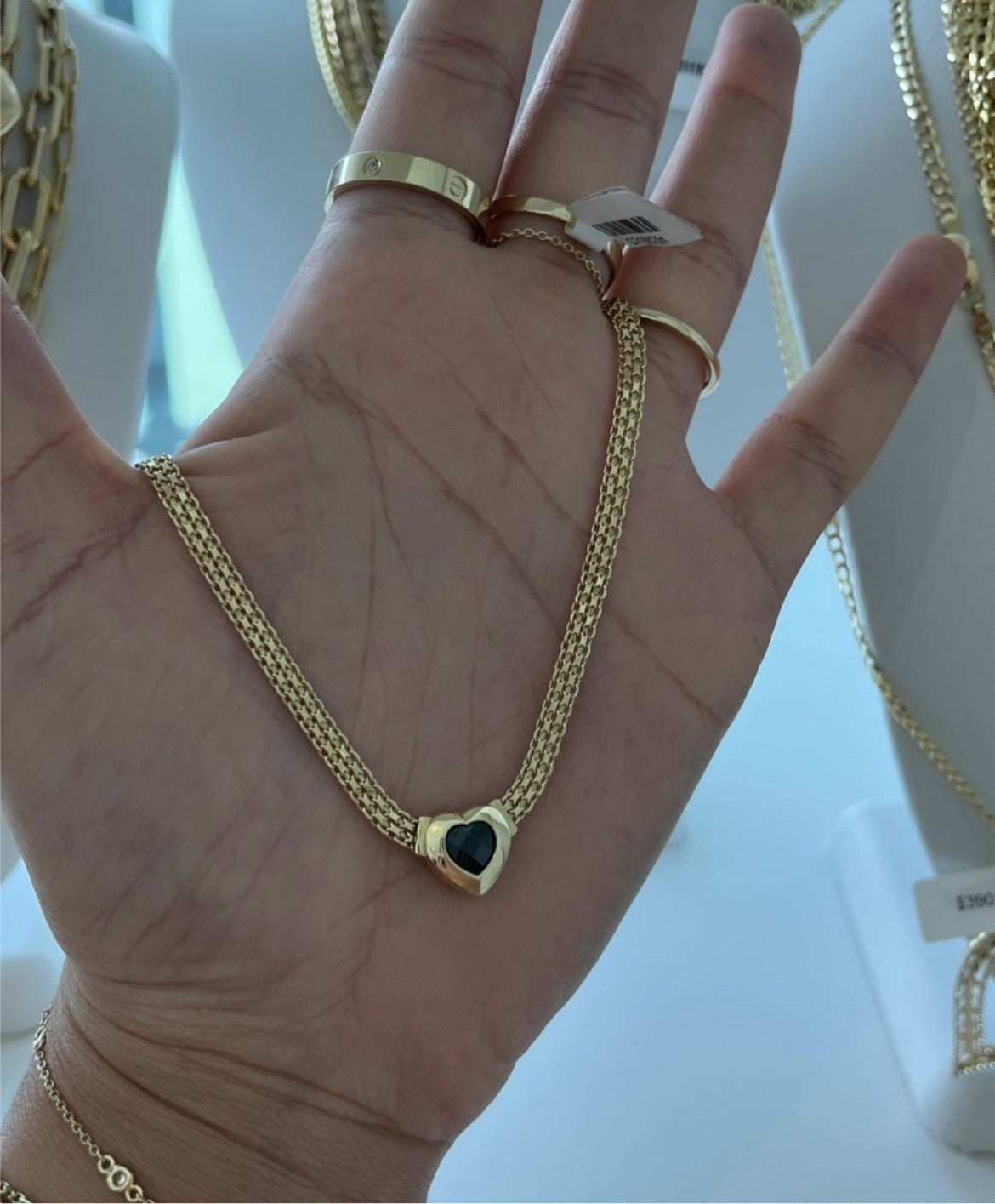 14k Gold + Black Heart Cz Necklace