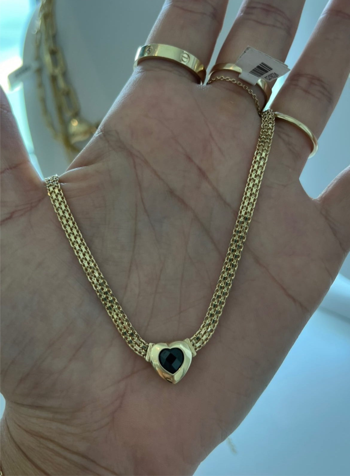 14k Gold + Black Heart Cz Necklace