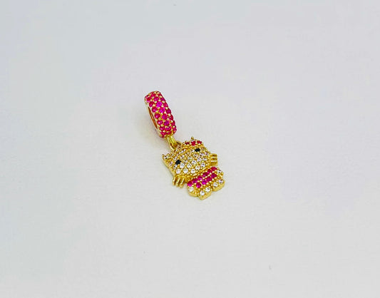 14k Pink CZ Kitty Charm