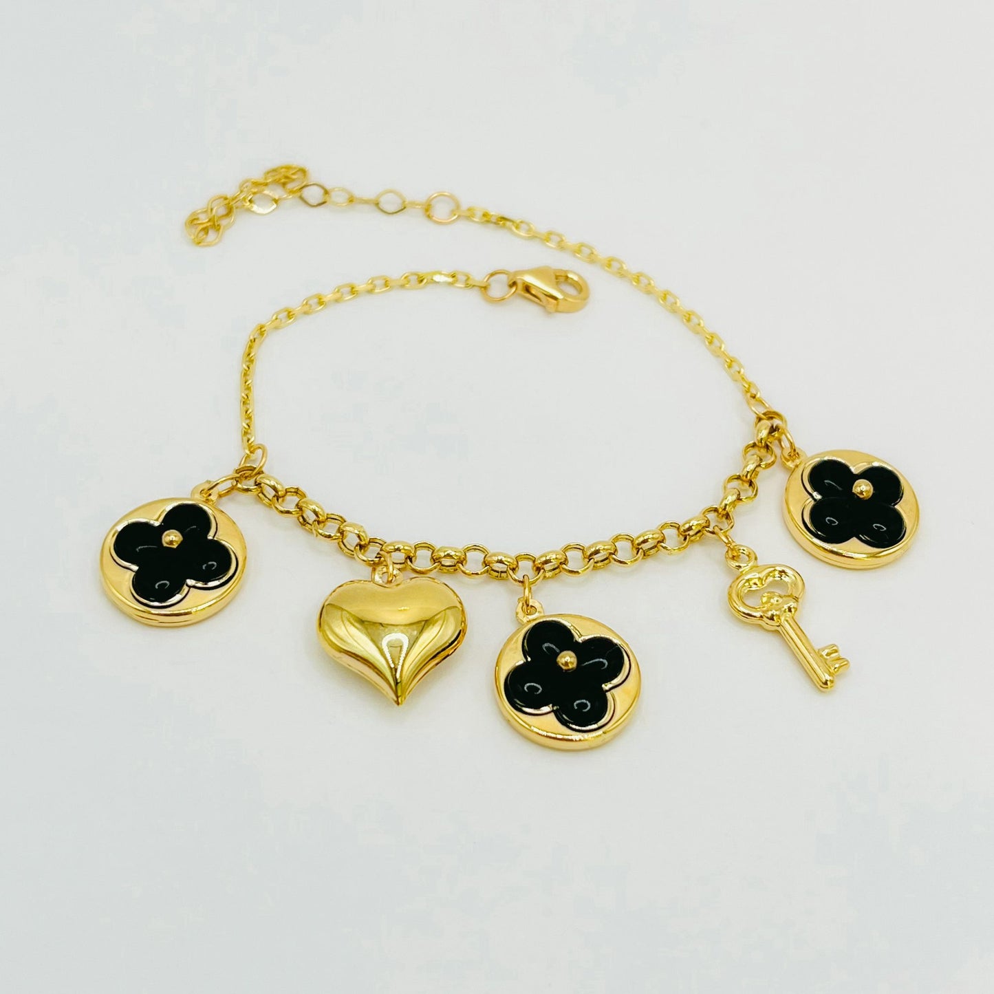 Charms + Black Flowers Bracelet