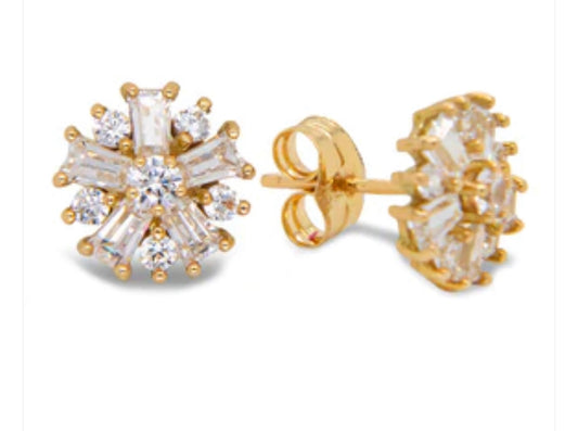 18k Baguette Flower Earrings