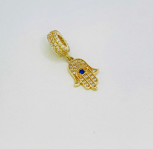 14k Hamsa Blue Cz Charm