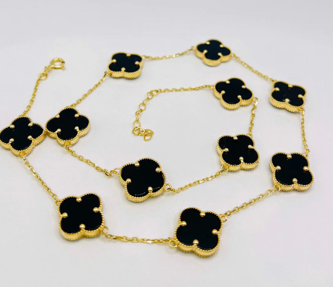 14k Full Flower Black Van Cleef Necklace