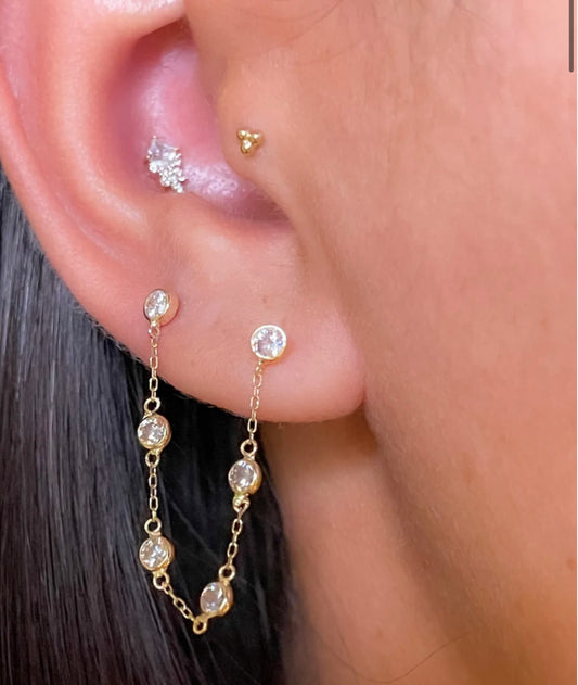 Fancy CZ Hanging Chain Earrings