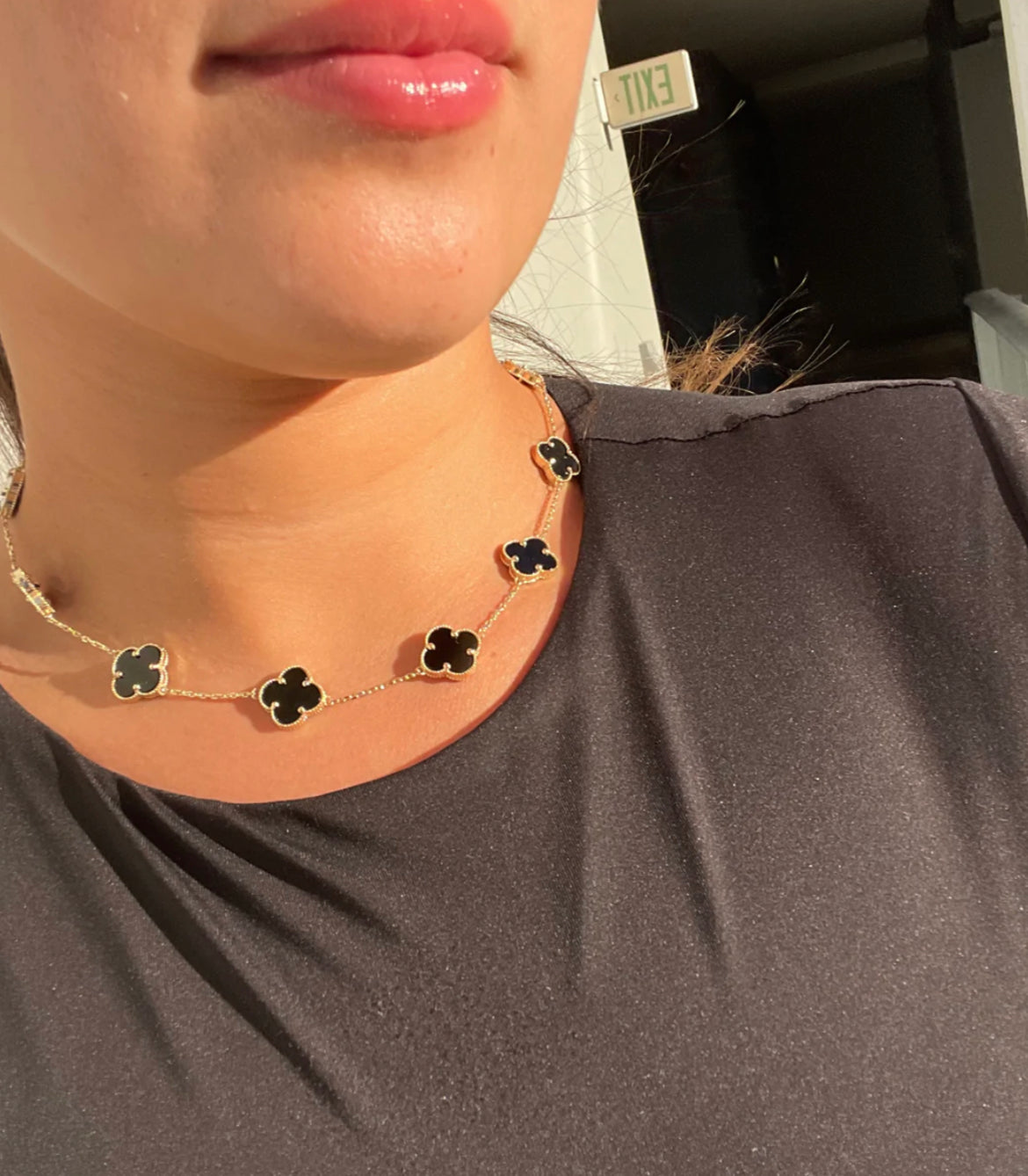 14k Full Flower Black Van Cleef Necklace