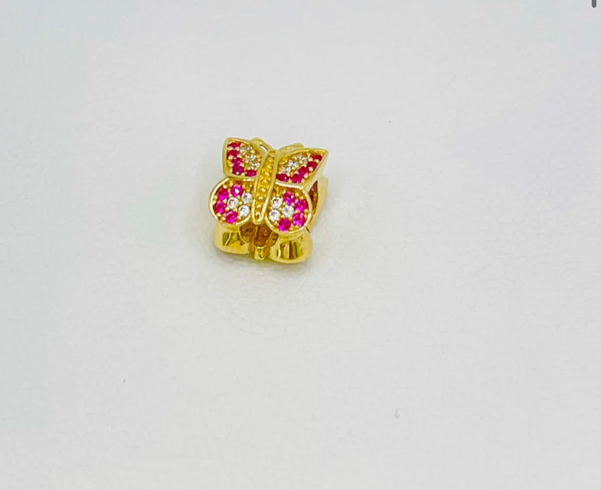 14k Pink Butterfly Charm