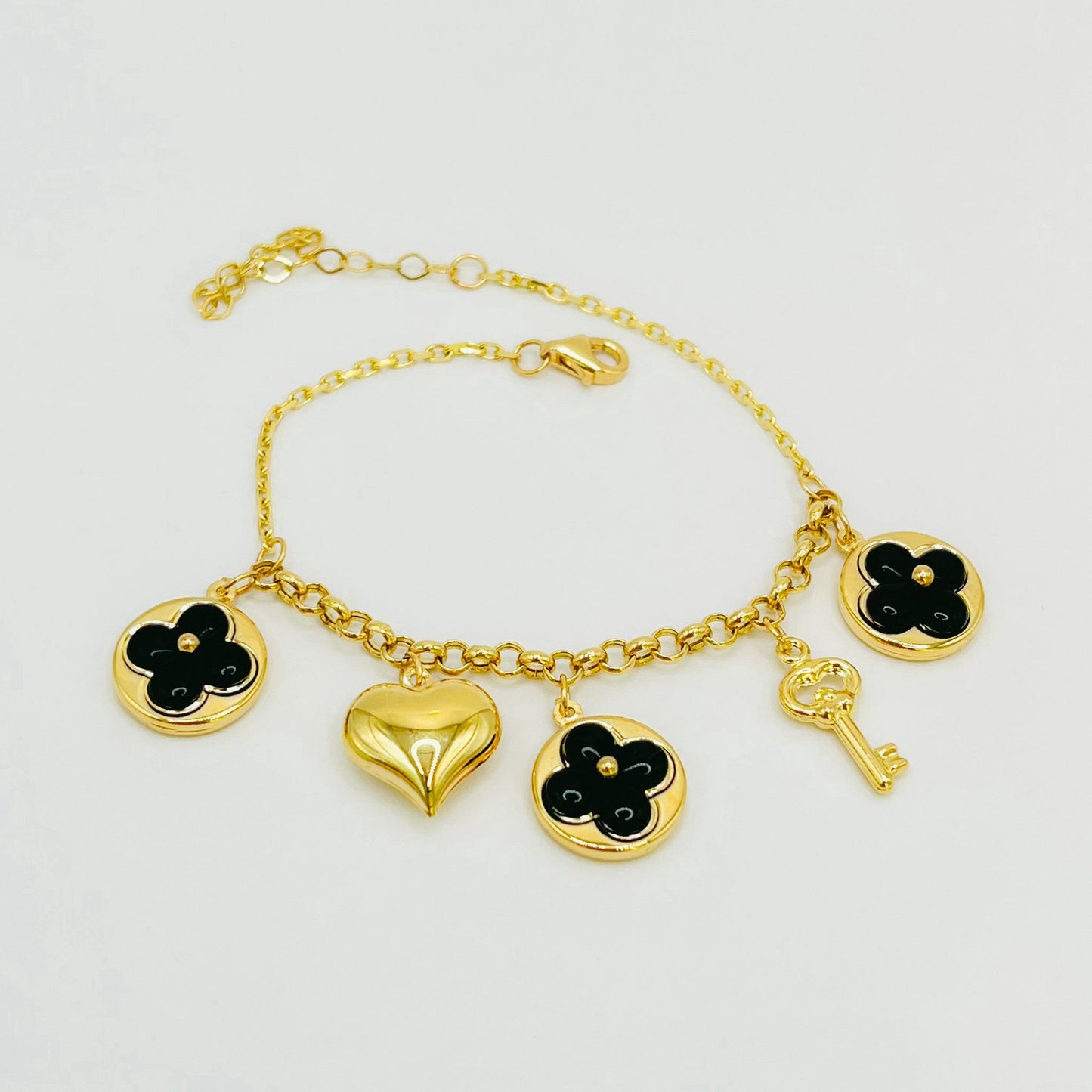 Charms + Black Flowers Bracelet